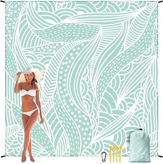 Beach Blanket, Sandproof Beach Mat, Waterproof Quick Drying Lightweight Outdoor Picnic Mat 120"x108" for 2-8 Adults with Pocket for Travel, Camping, Hiking