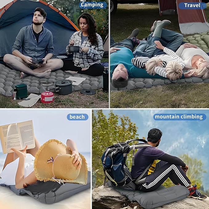 DDD Ultra-Light Inflatable Camping Sleeping Pad with its Built-in Foot Pump and Pillow - The Ultimate Camping pad, Hiking pad, Backpacking Pad and Lightweight for a Outdoor Sleep——Gray
