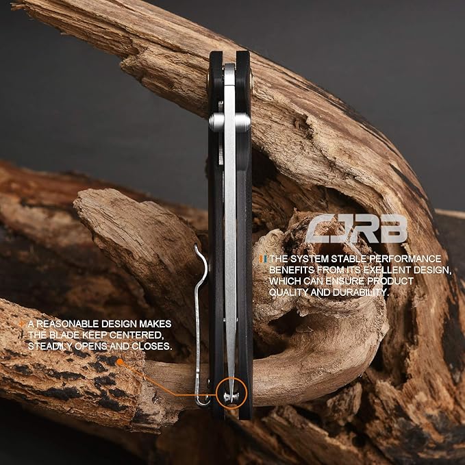 CJRB Folding Knife Feldspar Pocket Folding Knife Stonewash D2 Steel Blade G10 Tactical Handle EDC Knife Black Handle(J1912)