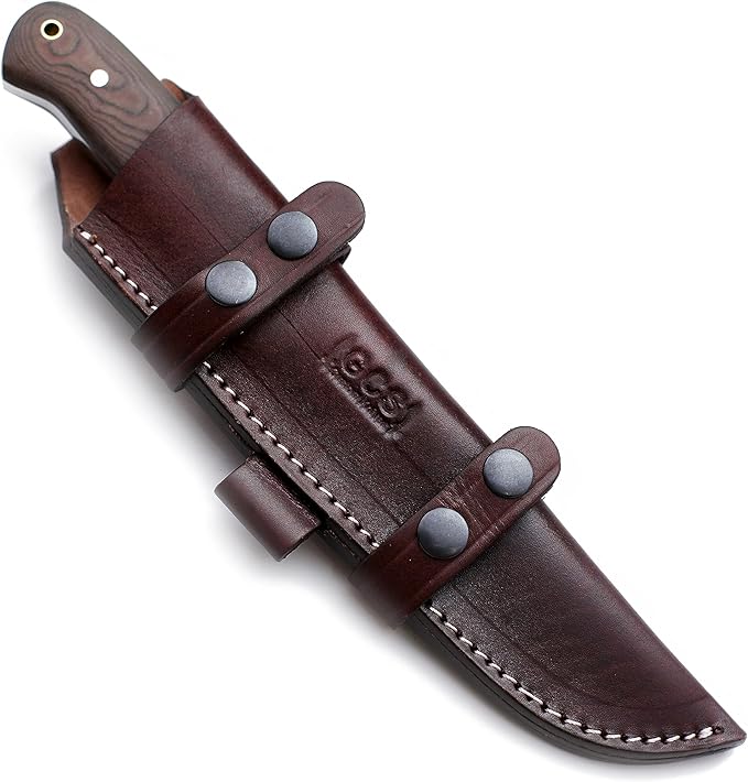 GCS Handmade D2 Steel Tactical Survival Hunting Camping Knife Brown Micarta Handle with Brown Leather Right or Left Hand Horizontal Fixed Blade Knife Sheath & Sharpening Stone GCS209