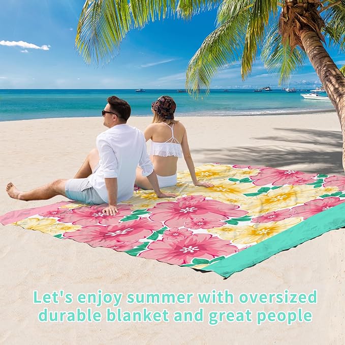 BYDOLL Beach Blanket Sandproof Waterproof 78''×81'' 1-4 Adults Compact Lightweight Oversized Beach Blanket Large Picnic Mat Beach Blanket for Travel Camping Hiking Picnic