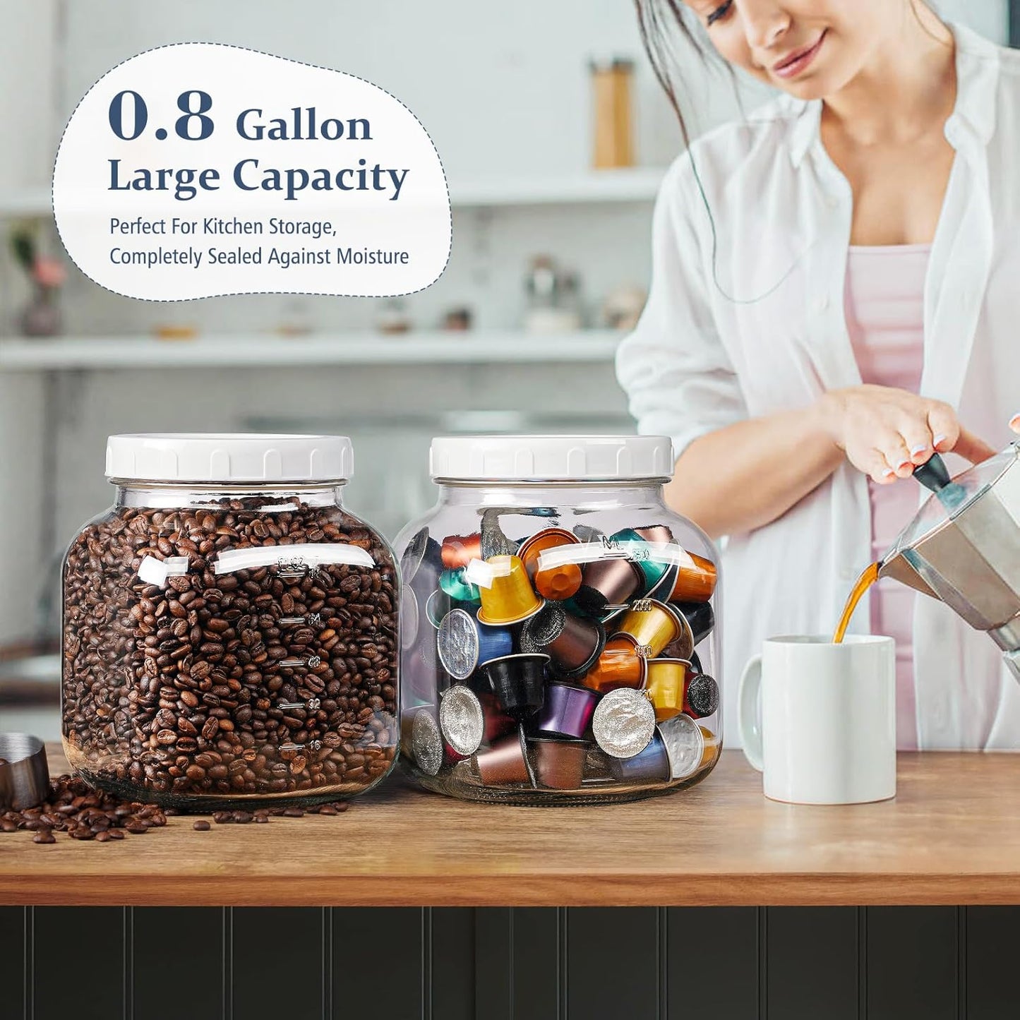 2 Pack 0.8 Gallon Glass Jar With Lid, 102 Oz Wide Mouth Mason Jars, Clear Glass Storage Jars With 2 Scale Marks, Canning Jars For Pickling, Rice, Sugar, Flour, Pasta