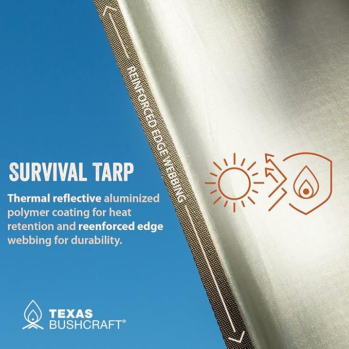 Emergency Camping Tarp, Waterproof 10x10 Emergency Shelter for Backpacking and Hiking, 70D Ripstop Nylon Survival Tarp with Reflective Aluminized Polymer and Loop Ties with Grommets