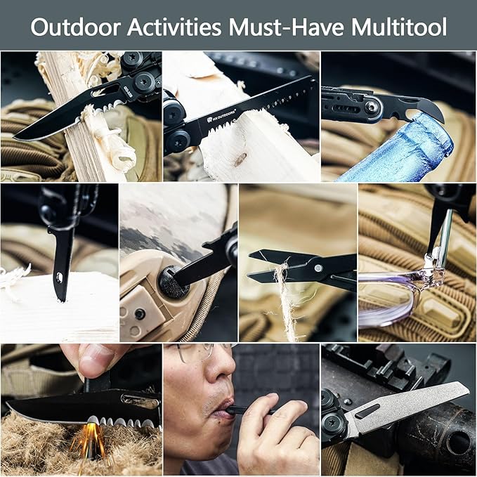 HX OUTDOORS 19 In 1 Pocket Multi Tool, Stainless Steel Multitools Pliers with Fire Starter and Glass Breaker, Folding EDC Camping Survival Tools for Men (Black)