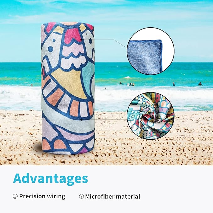 Hiturbo 2 Pack Microfiber Beach Towels,(71"x35") Oversized Sand Free Travel Towels Fast Drying Swimming Towel, Lightweight Compact Camping Towel Super Absorbent Pool Towel