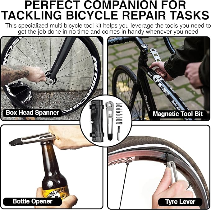 THE NUTTER All in One Bike Tool - Portable Bike Repair Kit with Cycling Multitool and Black Leather Pouch - Specialized Bike Accessories, Bike Tools - Emergency Biking Gear for All Types of Bicycles