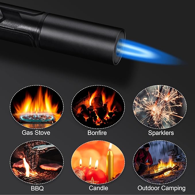 Butane Torch Lighter Refillable Torch Lighter 2 Pack Adjustable Jet Flame Butane Lighter Black 6-inch Pen Butane Lighter for BBQ Stove Grill Candle Camping 6-inch (Gas Not Included)
