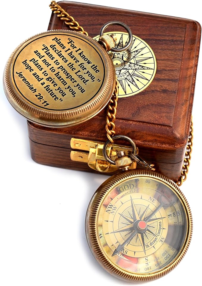 For I Know The Plans I Have For You, Jeremiah 29:11, Solid Brass Directional Engraved Compass, Baptism Gifts for Boys Girls, First Communion, Christian Gifts for Men, First Confirmation Gifts for Boys