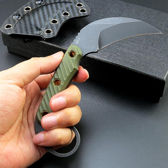 C1395 Fixed Blade Knife,AUS-10 Black Stonewashed Steel Blade G10 Handle Claw Knife EDC Tool Knife for Outdoor, Survival, Hiking, Camping(Green)