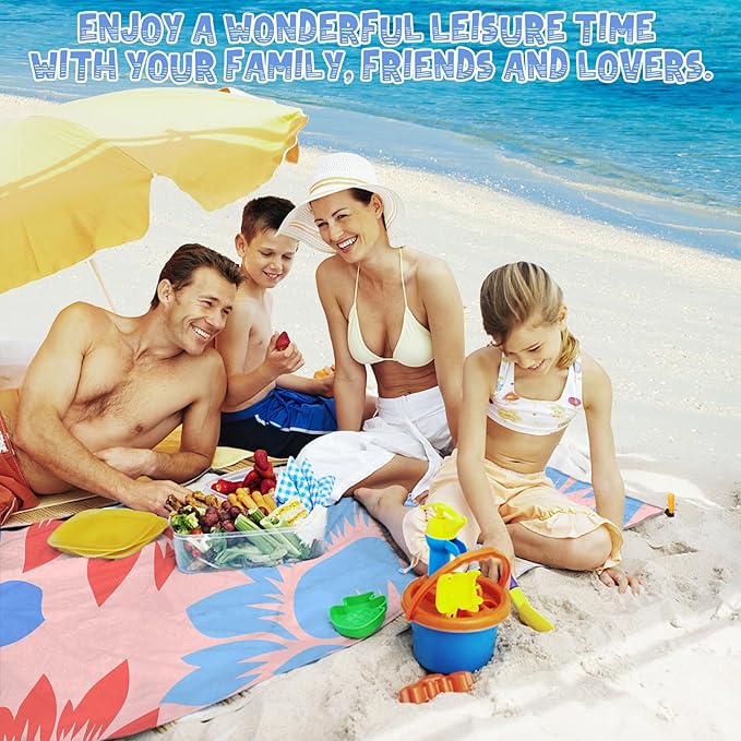 Beach Blanket Waterproof Sandproof 1-7 Adult Oversized 78 '' × 110 '' Lightweight Durable Compact Sand Free Beach Mat for Travel Camping Hiking Picnic Blanket Extra Large