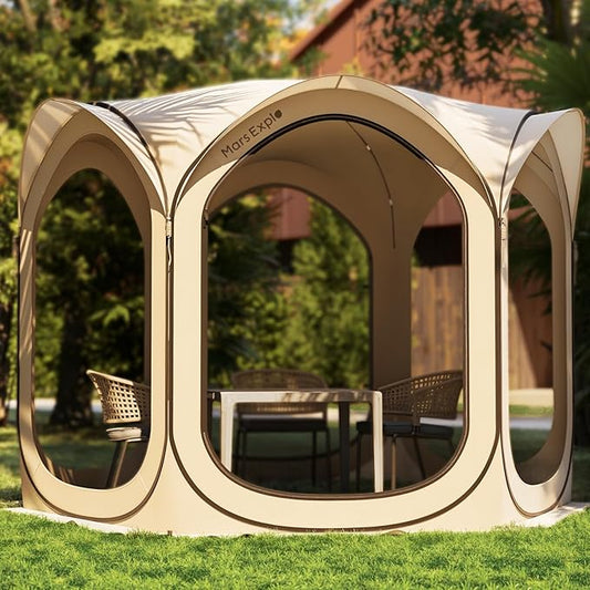 Screen Pop Up House Room Tent, Canopy Sun Shade Shelter for Camping, Patio, Backyard, Deck & Outdoor Activities, Portable Gazebo, Not Waterproof, 10'x10',Beige