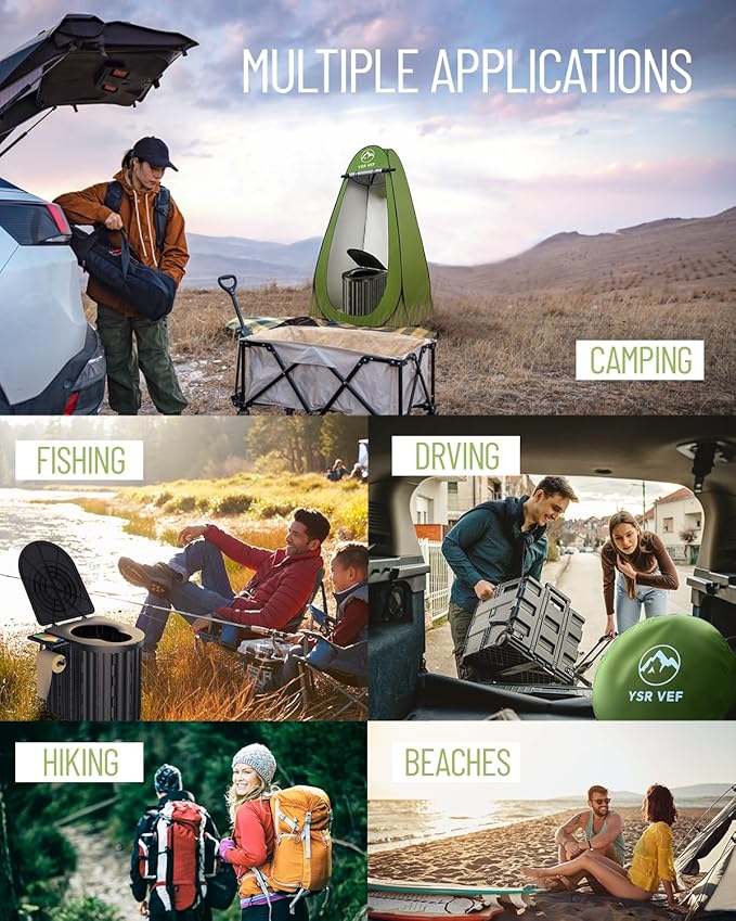 Camping Toilet with Pop-Up Privacy Tent and Liquid Waste Gel, Portable Toilet for Camping with Large Tent, Ergonomic Potty Provides Enhanced Comfort, Suitable for All Ages