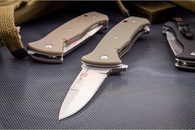 Al Mar Mini SERE 2020 Linerlock Assisted Tan Folding Pocket Knife Serrated