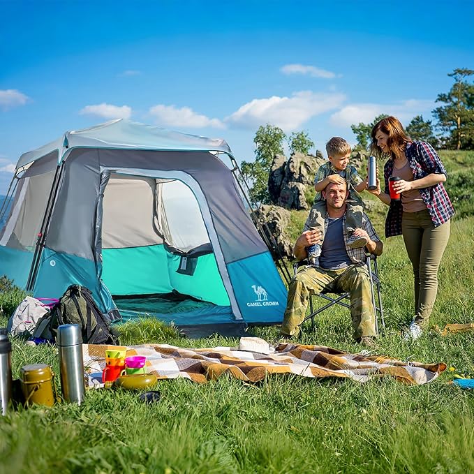 CAMEL CROWN Cabin Tent with 1-Minute Setup, 4/6 Person Instant Tent with Weatherproof Floor