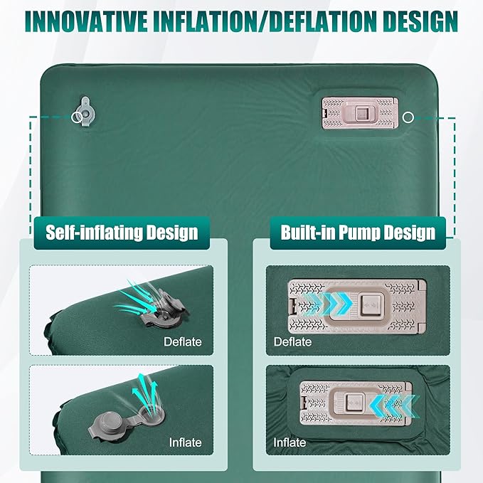 OUTSKIRT Sleeping Pad for Camping with Built-in Pump, Camping Mattress with Memory Foam, Easy to Inflate/Deflate Air Mattress for Camping and Other Outdoor Adventures,Green