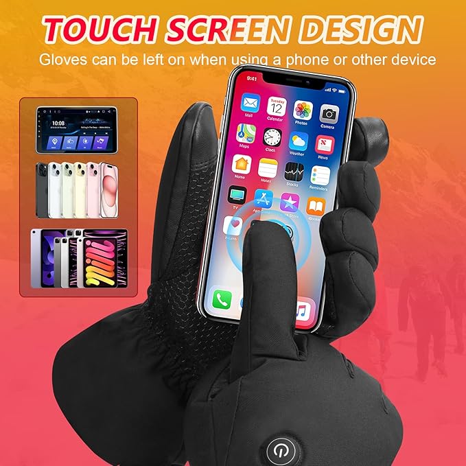 Heated Gloves, 7.6V Rechargeable Battery Thickened Heated Waterproof Winter Snow Men's and Women's Heated Gloves for Hunting Hiking Skiing Camping Cycling and Other Outdoor Sports