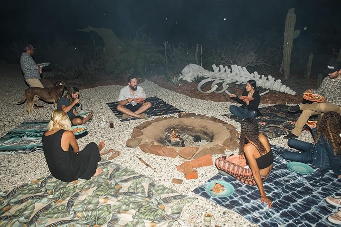 Nomadix Festival Blanket - Perfect for Picnics, Camping, & Lawn Seating - Plush Top & Water Resistant Base - Made with Post Consumer Recycled Materials - Palms Night - 60x70