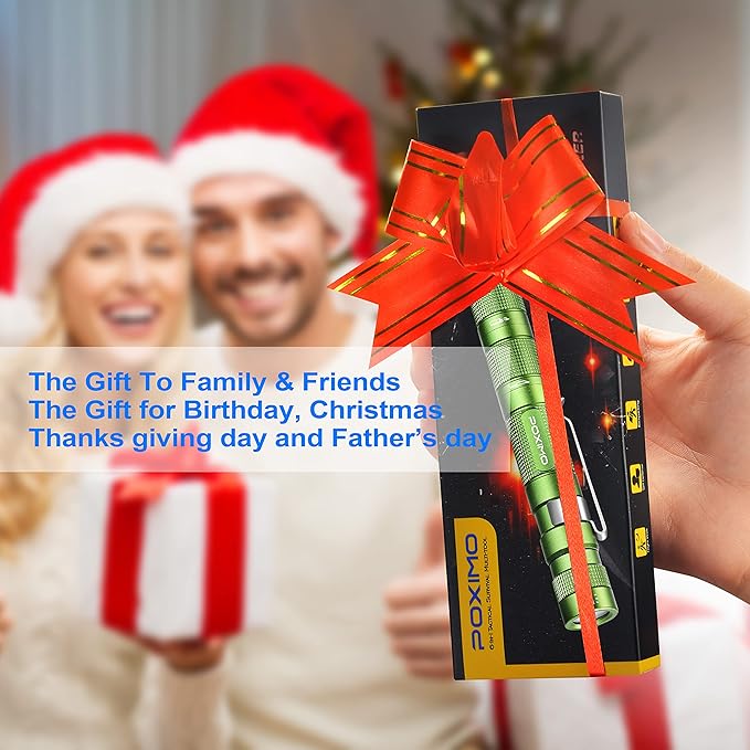 Gifts for Men Women POXIMO EDC Multitool 5-in-1 Tactical Survival Gear with Flashlight, Lighter(No Fuel), Glass Breaker, Whistle, Cutter, Compass, A Cool Birthday Gift, Nice Camping Tool Kit