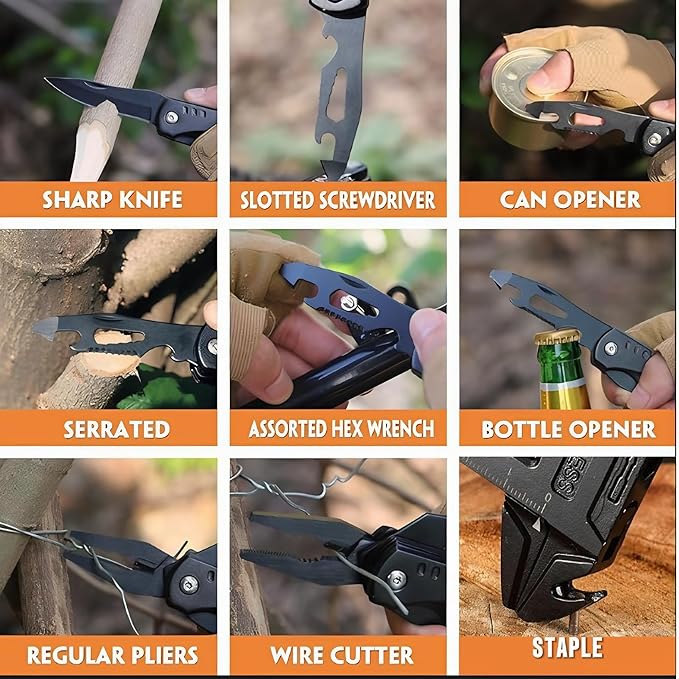 Multitool Pocket Knife, Multitool Knife Hammer and Wrench Pliers Saw Bottle Can Opener Screwdriver, Multitool for Camping Hiking Survival, Gifts for Men Him Dad