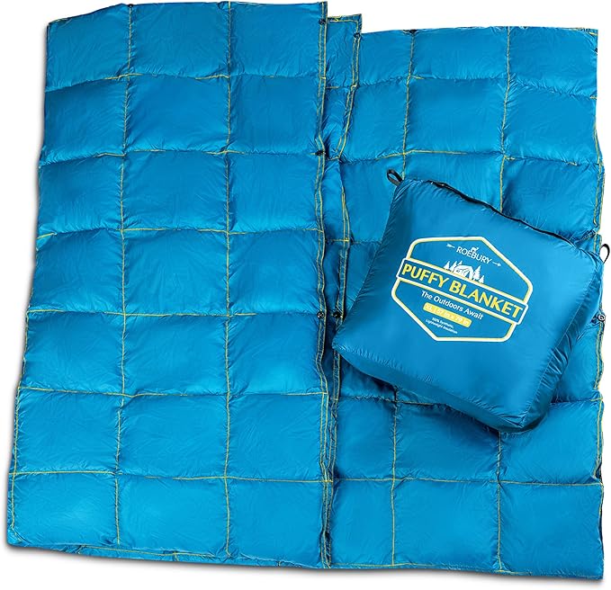 Puffy Camping Blanket Packable Vegan (Down Alternative) Compact Lightweight XL Blankets for Outdoor Cold Weather Backpacking Hiking Travel Stadium - Water-Resistant