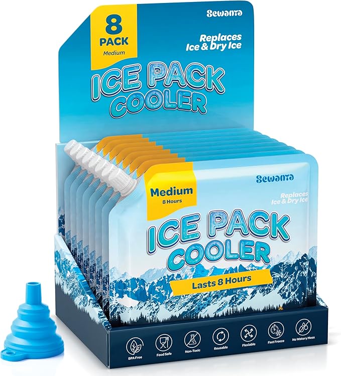 Reusable Ice Packs for lunch Boxes, Coolers (18 Pack) Ice Pack for Outdoor Activities Like Camping & Travel - keep drink & Food Cold Up to 48 Hours with No Mess of Melting Ice.