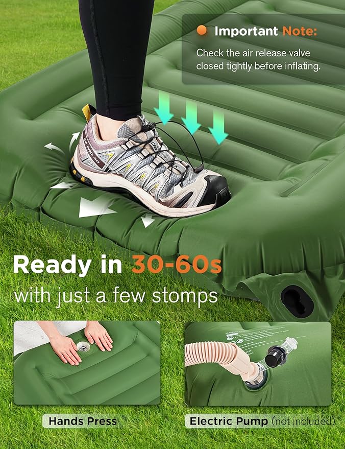 Sleeping Pad for Camping 6 Inches Thick Self Inflatable Ultra Lightweight Sleep Mat with Built-in Pillow ＆ Pump Compact for Backpacking Hiking Tent Travel w/Carrying Bag 77.5''LX27''W, Green