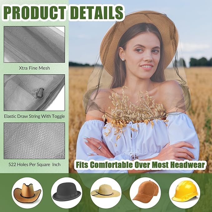HESTYA 4 Pack Mosquito Net Face Mesh Net Protecting Net for Outdoor Hiking Camping Climbing Mosquito Fly Insects Preventing