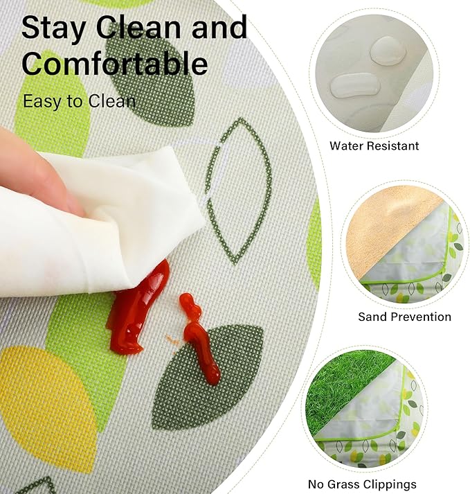 YU FENG Picnic Blanket Waterproof Foldable Green Leaves Outdoor Beach Blankets Lightweight Tote Shaped Mat for Travel Camping Family Party (80x80 inch)
