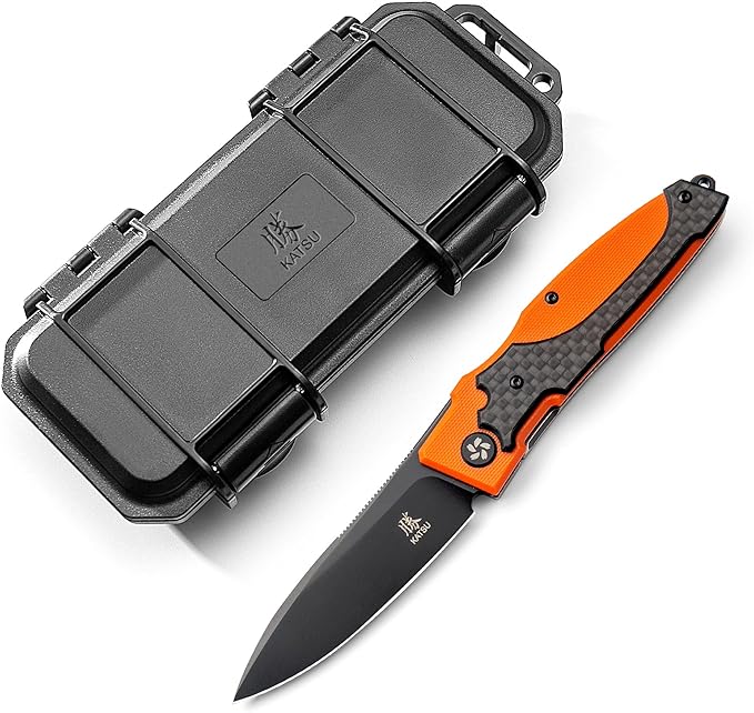 KATSU Japanese Folding Pocket Knife, Sakura Blade Nemoto Design (Orange G10)
