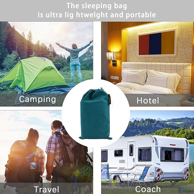 Travel and Camping Sheet Sleeping Bag Liner - Lightweight Compact and Portable Adult Sleeping Bag - Ideal for Traveling,Hostels and Camping