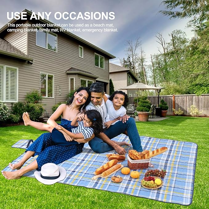 Picnic Blanket, Outside Baby Blanket, 3-Layer Picnic Mat for Camping, 59"x79" Extra Large Waterproof Sand Proof Camping Blanket, Lightweight Folding Portable Travel Blanket Wipable