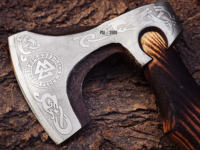 HUN-2062 Custom Handmade Viking Hatchet Axe Carbon Steel Head Bearded Camping Tomahawk Battle Ax with Sheath Ideal Gift for Men