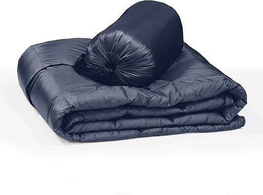 Blue Ridge Home Fashions Outdoor Down Throw Blanket for Camping Hiking - Packable Lightweight and Durable Blanket 60" x 70" with Carrying Pouch, 650 Fill Power Puffy Travel Picnic Beach Blanket