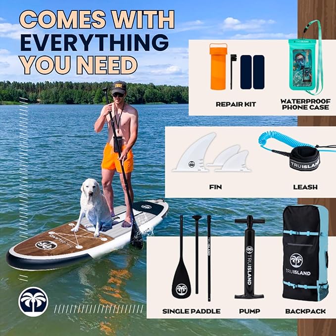 TRUISLAND Inflatable Paddle Board, Stand Up Paddle Board with Backpack, Non-Slip Thickened Deckpad, Waterproof Phone Case, Leash, Paddle, Hand Pump