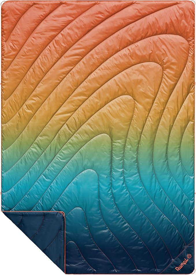 Rumpl Original Puffy Blanket - Warm Puffy Camping Blanket, 100% Recycled Polyester Insulation, Lightweight, Packable, Water-Resistant, Outdoor Puffer Blanket, 52"x75", Baja Fade