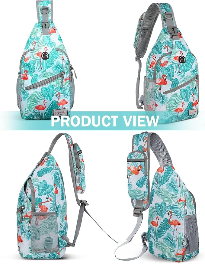 ZOMAKE Sling Bag for Women Men, Small Crossbody Sling Backpack, Mini Water Resistant Shoulder Daypack for Travel, Anti Thief Chest Bag for Hiking, Sports(Flamingo Blue)