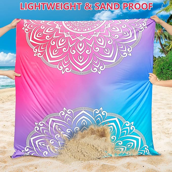 Beach Blanket, Sandproof Beach Mat, Waterproof Quick Drying Lightweight Outdoor Picnic Mat 120"x108" for 2-8 Adults with Pocket for Travel, Camping, Hiking