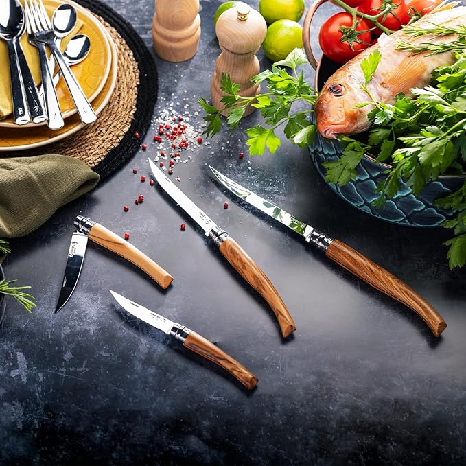 Opinel Effile Slimline Series Folding Fillet Knife – Slim Blade Folding Knife, Virobloc Locking Collar, Sustainably Harvested Wood Handles, Updated Blade Profile (Olivewood/No.15)