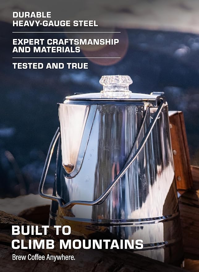 COLETTI Scoutmaster Camp Coffee Pot — Cowboy Coffee Pot, Coffee Percolator Camping – Huge Stainless Steel Coffee Pot – The Ultimate Camping Percolator, NO Aluminum or Plastic [24 Cup]