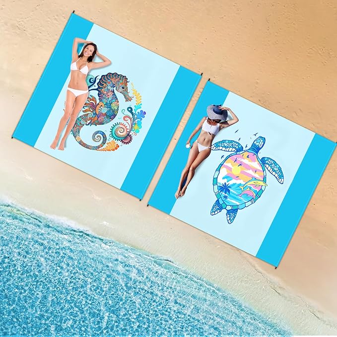 Large Beach Blanket Waterproof Sandproof 79"x 83" for 1-4 Adults,Quick Drying Beach Mat,Lightweight & Durable,Beach Essentials for Family Beach Camping Travel Picnic(2pcs)