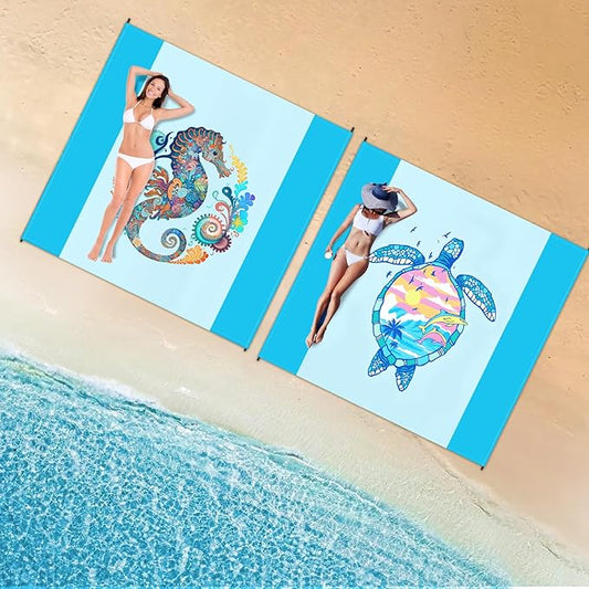 Large Beach Blanket Waterproof Sandproof 79"x 83" for 1-4 Adults,Quick Drying Beach Mat,Lightweight & Durable,Beach Essentials for Family Beach Camping Travel Picnic(2pcs)