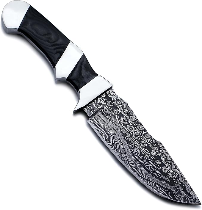 Handmade Damascus Steel Fixed Blade Bowie Knife For Edc,Hunting,Survival,Camping,Bushcraft and Fishing Fixed Blade Drop Point Blade Full Tang Micarta Handle with Cowhide-Leather Sheath -WKD-806