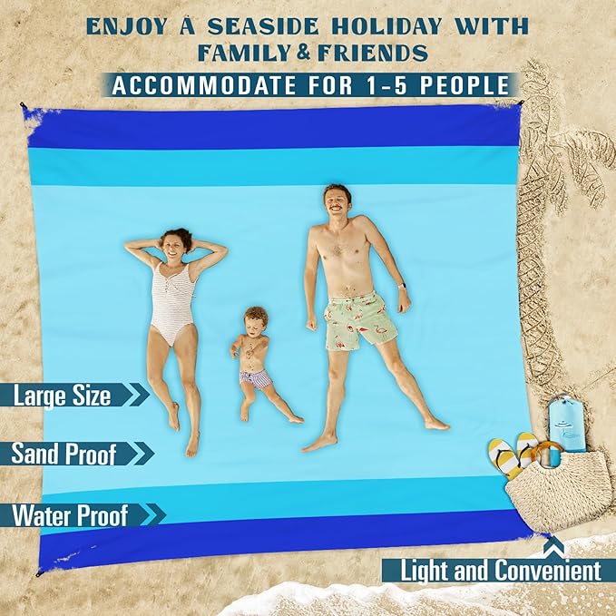Beach Blanket Sandproof Waterproof 78''×81''1-5 Adults Oversized,Compact Lightweight Durable Beach Mat for Travel Camping Hiking Picnic Blanket