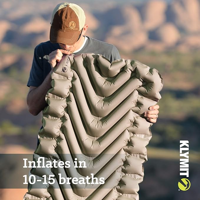 Klymit Static V Inflatable Sleeping Pad for Camping, Lightweight Hiking and Backpacking Air Bed, 3 Inch Thick, Coyote Sand
