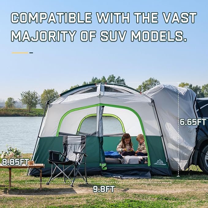 SUV Tents for Camping 6 Person Waterproof, Car Family Camping Tent with Tailgate Attachment for SUV, Jeep, Truck with Cap, Easy Setup Large Tent for Outdoor Camping