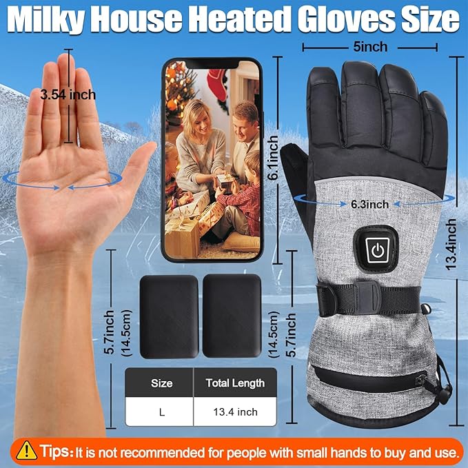 Heated Gloves for Men Women, Heated Motorcycle Gloves, Winter Rechargeable Electric Heating Gloves with Battery, Heated Mittens Hand Warmer Gloves for Outdoor Sports Cycling Skiing Camping Hiking Work