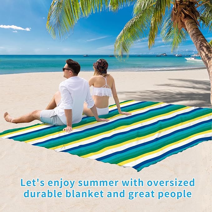 BYDOLL Beach Blanket Sandproof Waterproof 78''×110''1-7 Adults Compact Lightweight Oversized Beach Blanket Large Picnic Mat Beach Blanket for Travel Camping Hiking Picnic