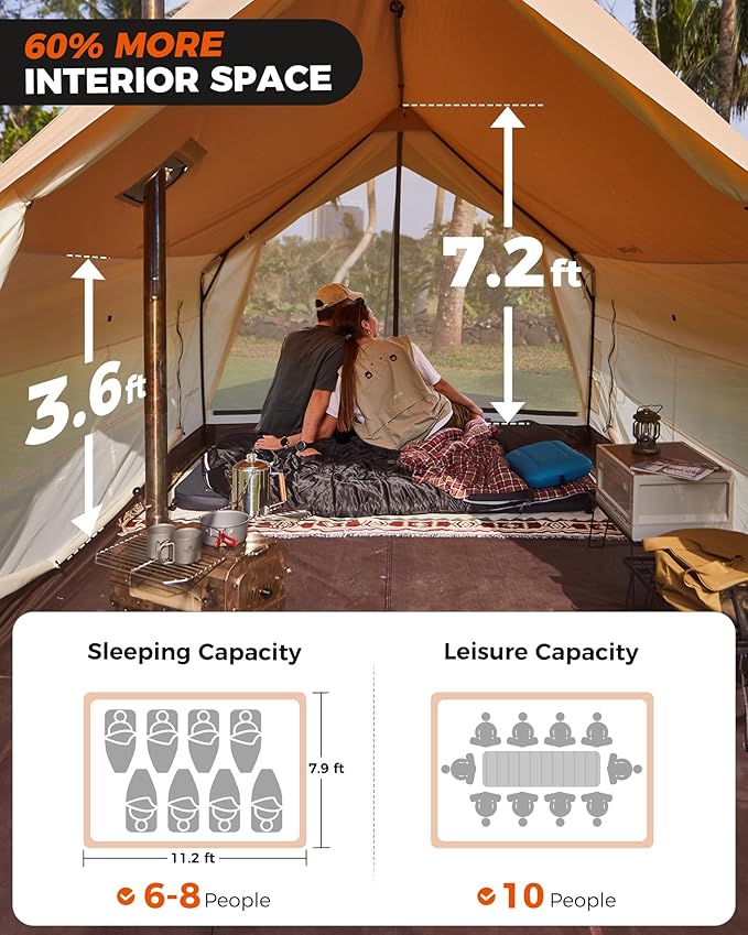 KingCamp Camping Tent 6-8 Person, Weatherproof Hot Tent Large Family Cabin Tents with Stove Jack, Waterproof & Windproof for Family Camping & Outdoor Parties