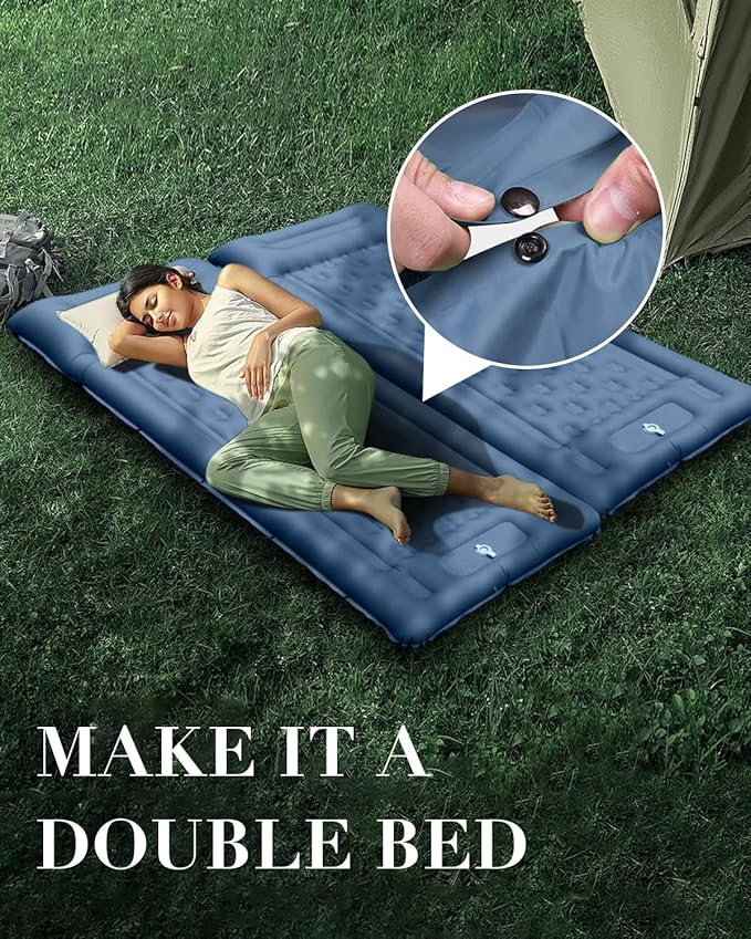 Camping Sleeping Pad, Inflatable Air Mat 5" Thick with Pillow, Built-in Foot Pump, Waterproof Layer for Pool Float, Beach, Hiking, Traveling, Tent (Blue Gray)