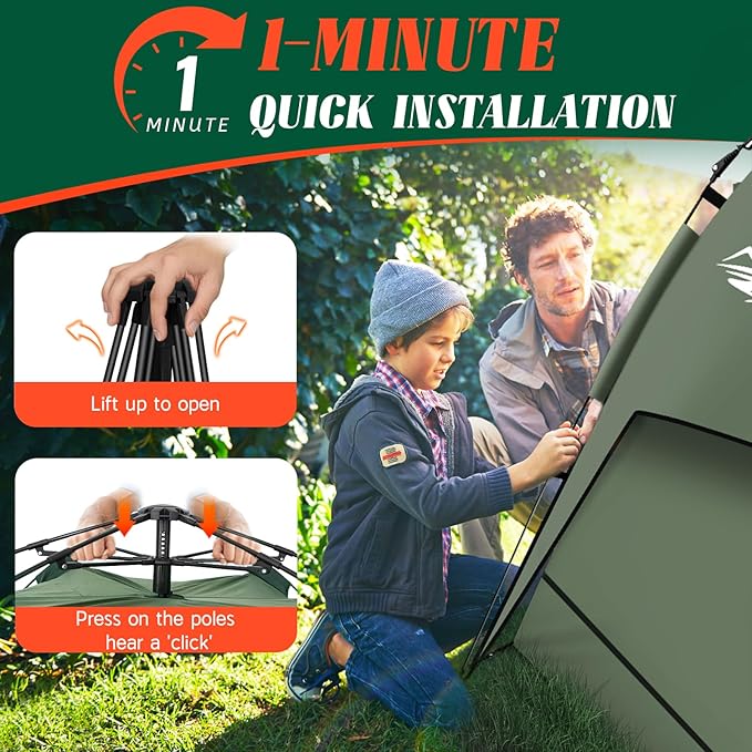 Pop Up Tents for Camping,2-3 Person Tent Easy Setup,Waterproof & Windproof Camping Tents, 60S Instant Double Layer Tent for Trekking, Family, Backpacking